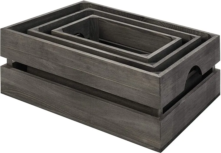 16 x 12 Inch Grey Wood Nesting Storage and Accent Crates, Set of 3