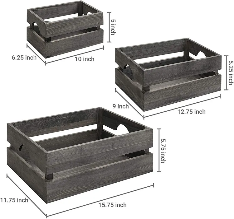 16 x 12 Inch Grey Wood Nesting Storage and Accent Crates, Set of 3