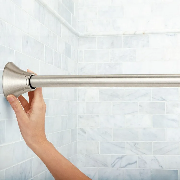 Adjustable Curved Tension Stainless Steel Shower Rod with Concealed Mount Flanges