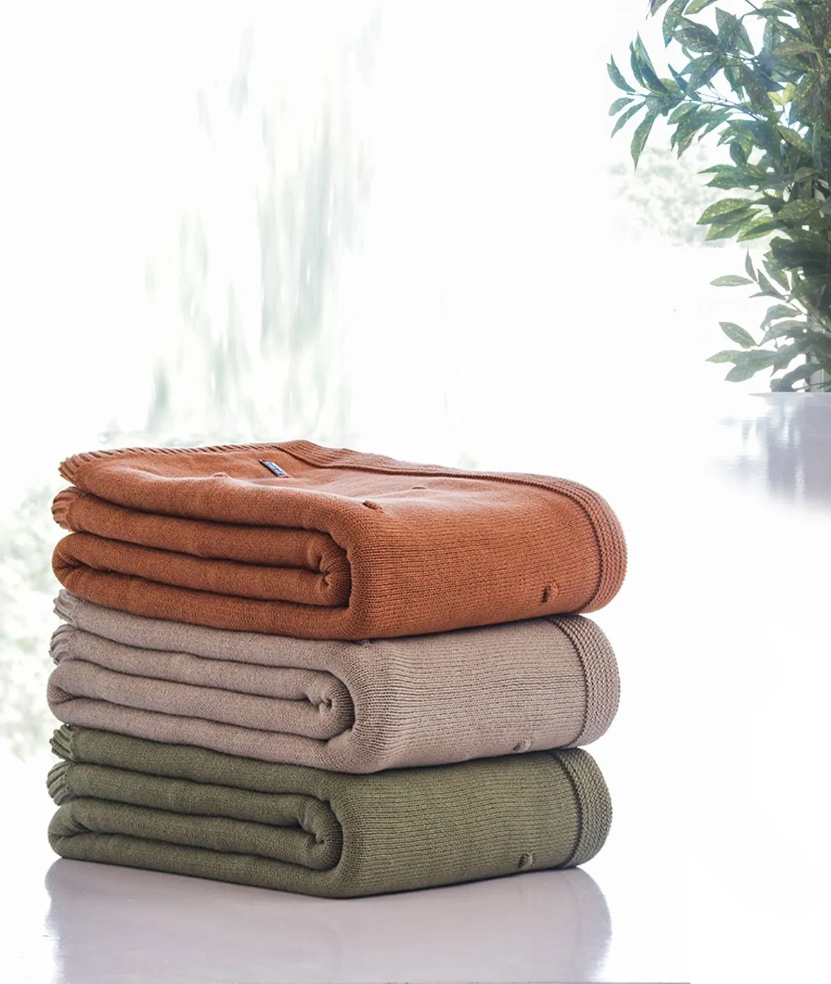 Bubble - Dried Herb Pure Cotton Knitted All Season Ac Throw Blanket