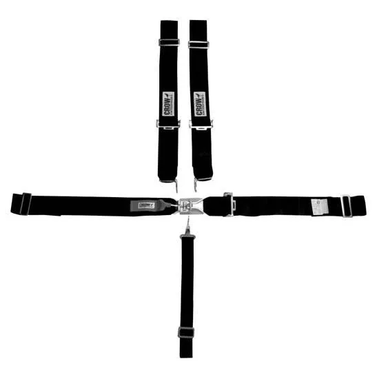 Crow 5-Way Standard 3" Latch & Link Harness - 55" Lap Belt w/ Left Side Pull-Up Adjust - Black