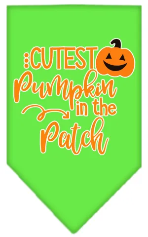 Cutest Pumpkin In The Patch Screen Print Bandana Lime Green Small