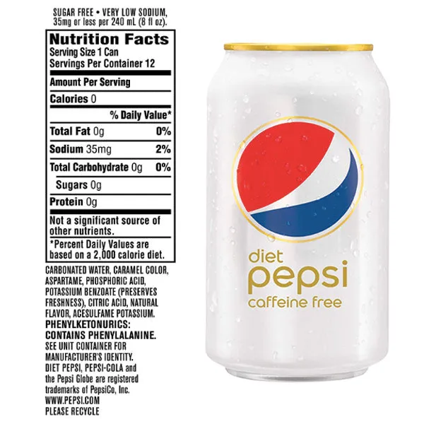 Diet Pepsi Caffeine Free Soda 12 fl oz, 12 Pack