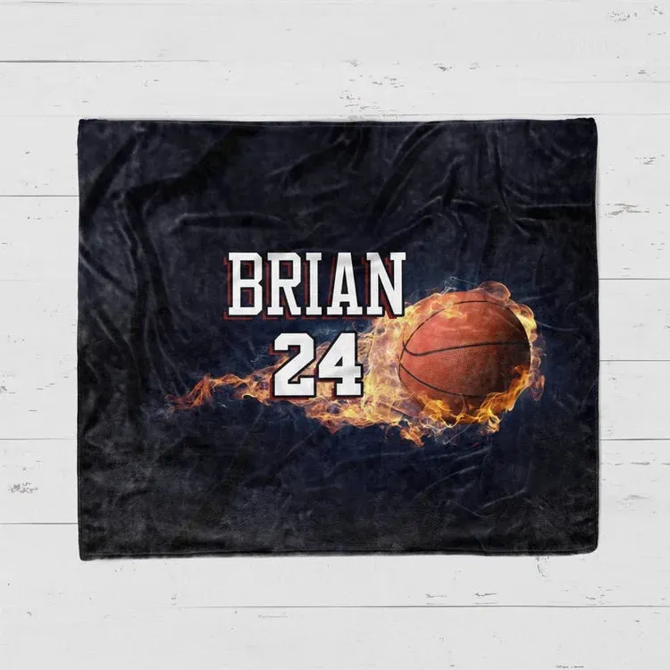 Fire Basketball Personalized Blankets, Custom Name and Number Basketball Blankets, Basketball Gifts