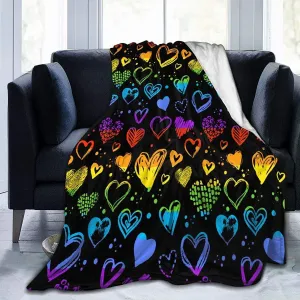 Gay Pride Rainbow Lgbt Colorful Hearts Bed Blanket Ultra Soft, Fleece Blankets For Lgbt Community