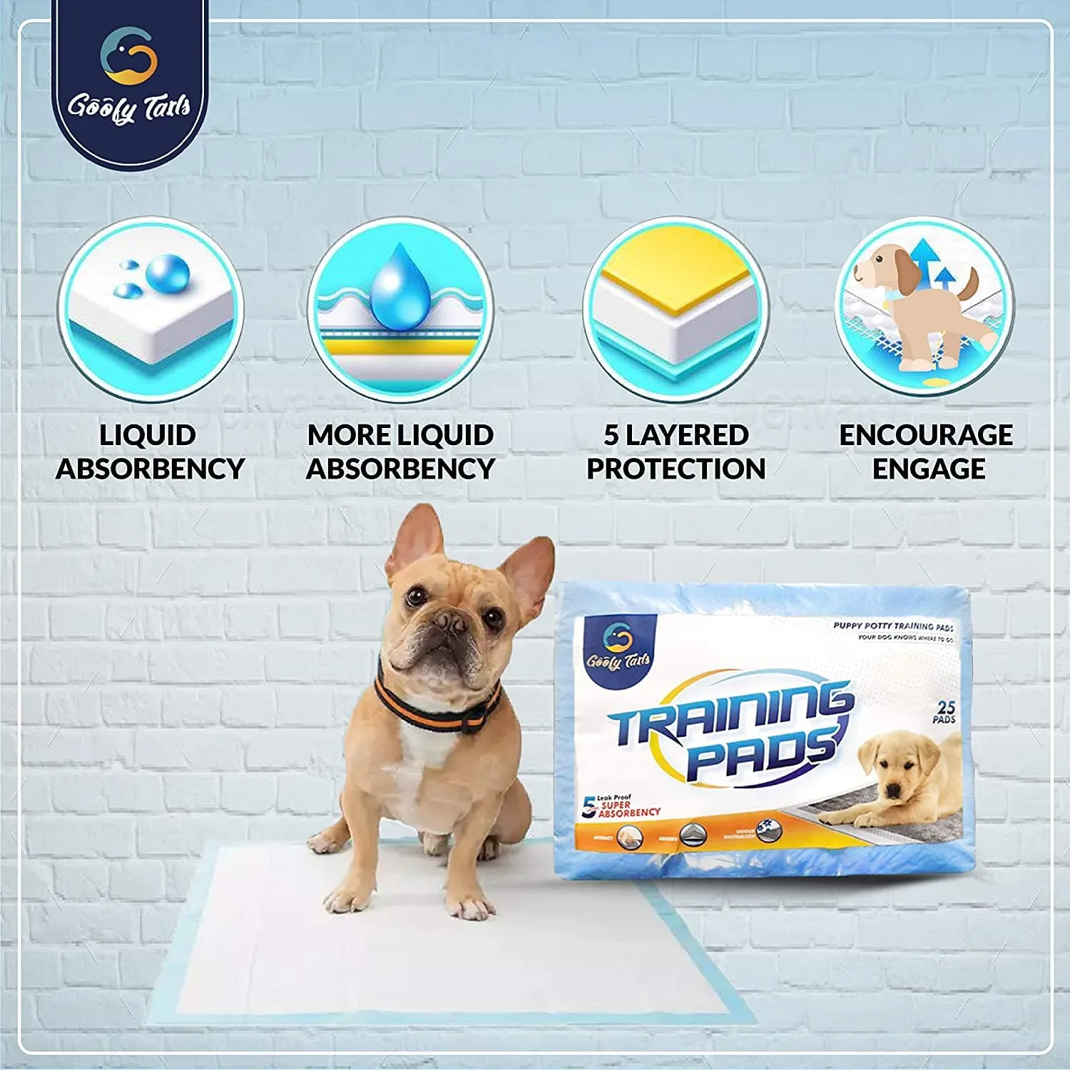 Goofy Tails Non Adhesive High Absorption Training Puppy Pee Pads for Dogs ( L90cm X W60cm) | 5 Layer Dog Pee Pads, Absorbs Up to 3 Cups of Liquid