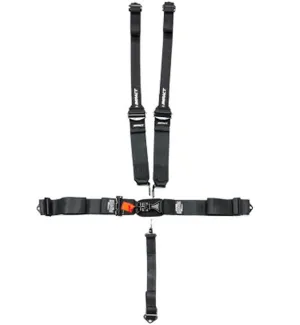 Impact 16.1 Racer Series Latch & Link Restraints w/HANS Double Shoulder Adjust - 5-Point - Pull Down Lap - Black