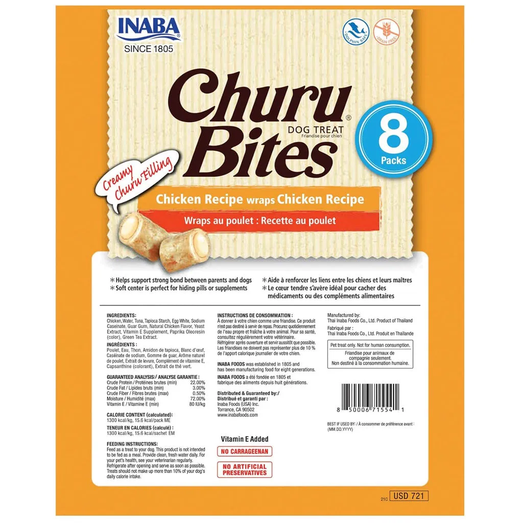 Inaba Churu Bites Chicken Recipe wraps Chicken Dog Treats, 0.42-oz x pack of 8 Tubes