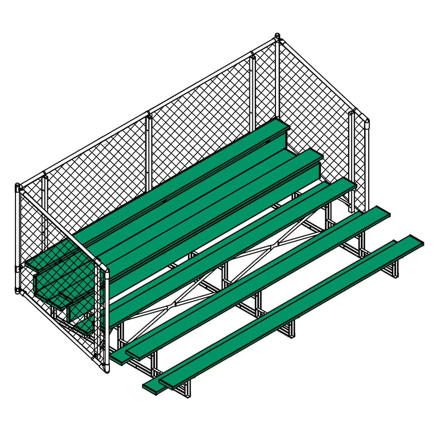 Jaypro Bleacher - 15 ft. (5 Row - Single Foot Plank with Chain Link Rail) - Enclosed (Powder Coated)