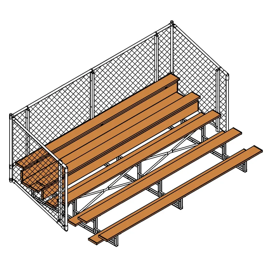 Jaypro Bleacher - 15 ft. (5 Row - Single Foot Plank with Chain Link Rail) - Enclosed (Powder Coated)