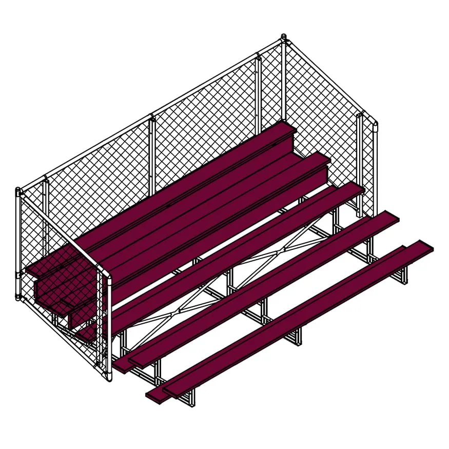 Jaypro Bleacher - 15 ft. (5 Row - Single Foot Plank with Chain Link Rail) - Enclosed (Powder Coated)