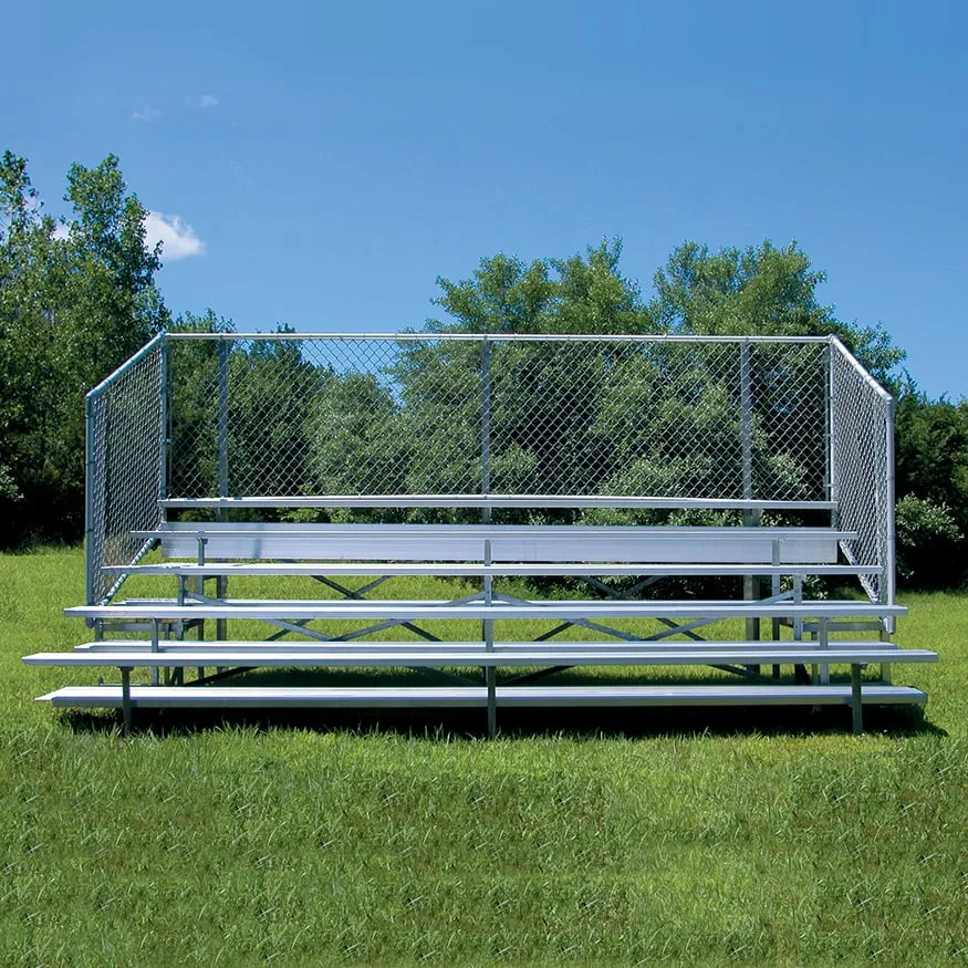 Jaypro Bleacher - 15 ft. (5 Row - Single Foot Plank with Chain Link Rail) - Enclosed (Powder Coated)