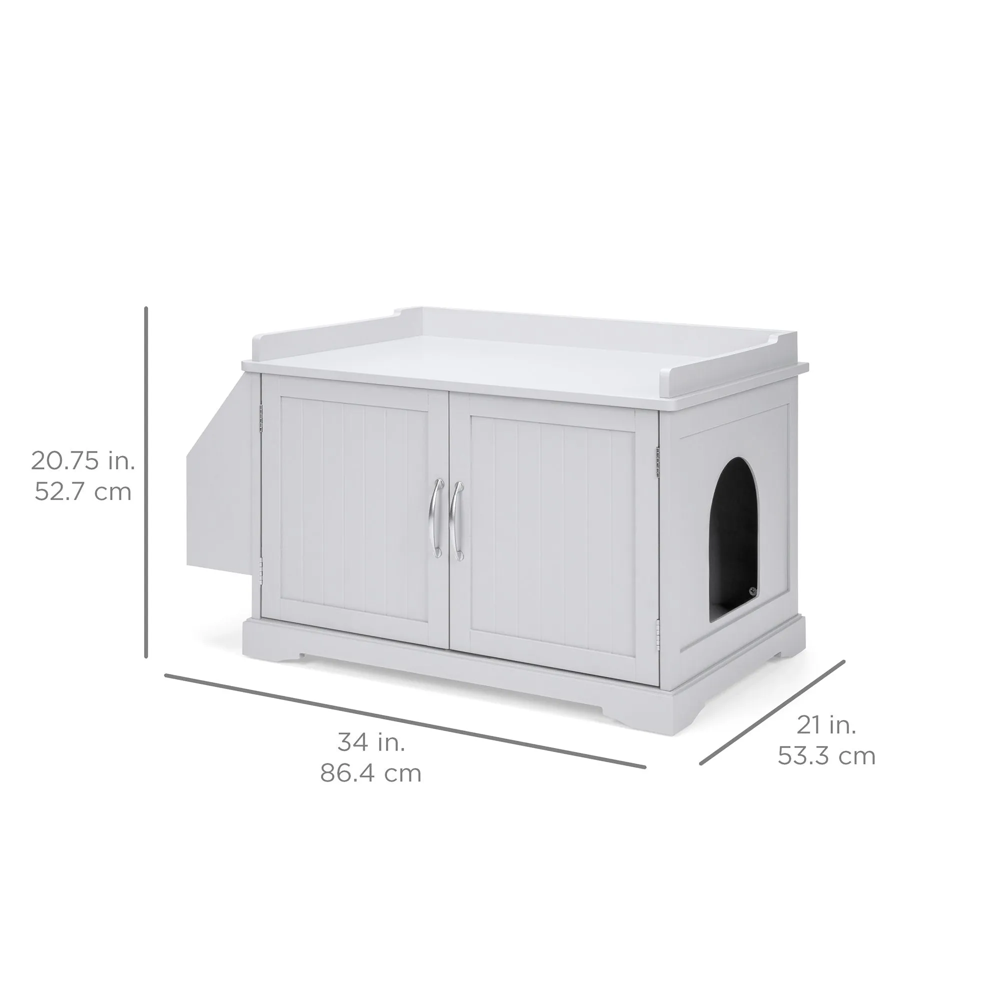 Large Wooden Cat Litter Box Enclosure Cabinet & Side Table w/ Magazine Rack