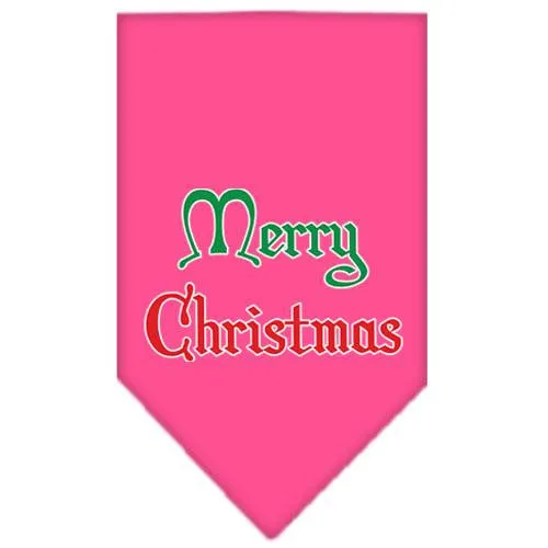 Merry Christmas Screen Print Bandana Bright Pink Small