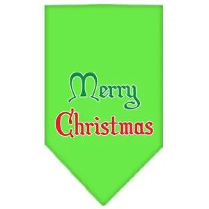 Merry Christmas Screen Print Bandana Lime Green Large