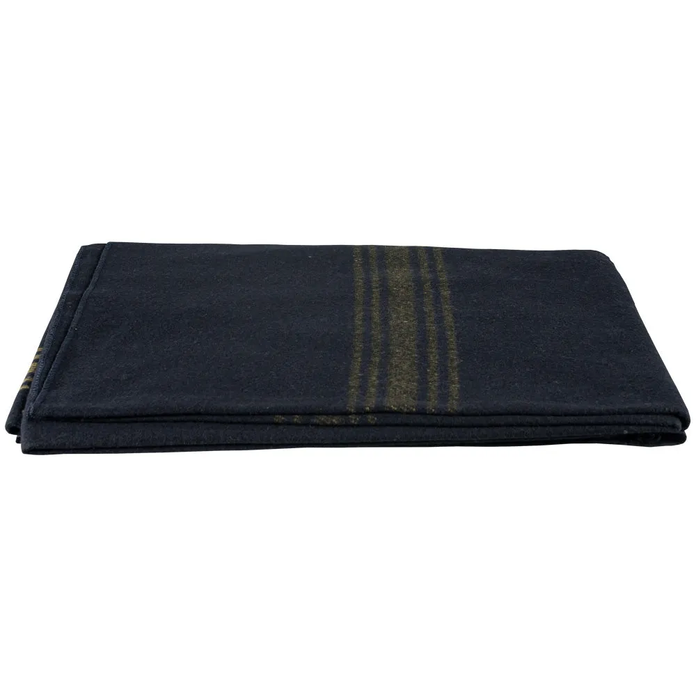 Mustard Striped Navy Wool Blanket