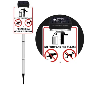 NO POOP Yard Warning Sign Solar Powered, Outdoor Rechargeable LED Illuminated Aluminum Sign with Stake, Reflective Outside Sign Light Up For Houses