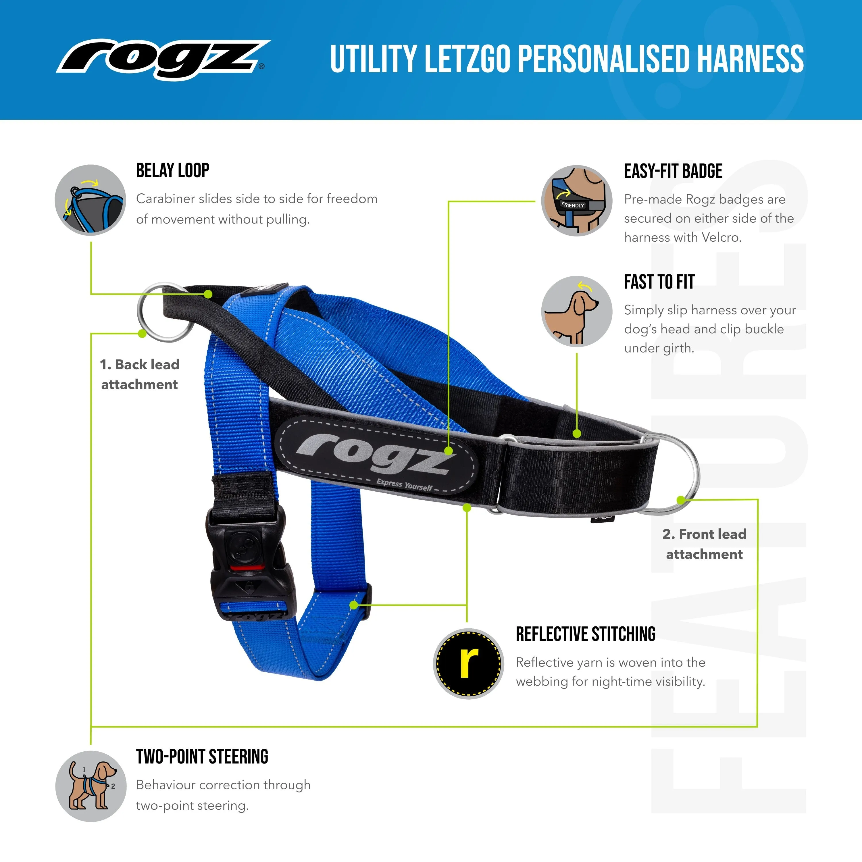 Rogz Utility LetzGo Personalised Harness Red Med/Lge=^._.^=