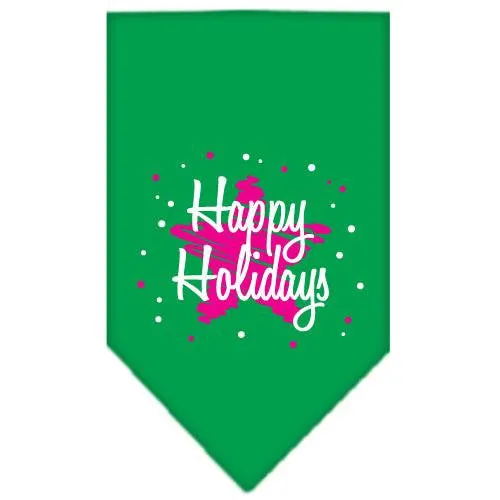 Scribble Happy Holidays Screen Print Bandana Emerald Green Large