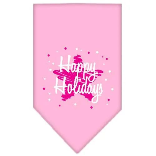 Scribble Happy Holidays Screen Print Bandana Light Pink Large