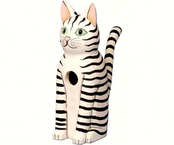 Sitting Black & White Striped Cat Bird House