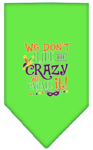 We Don't Hide The Crazy Screen Print Mardi Gras Bandana Lime Green Large