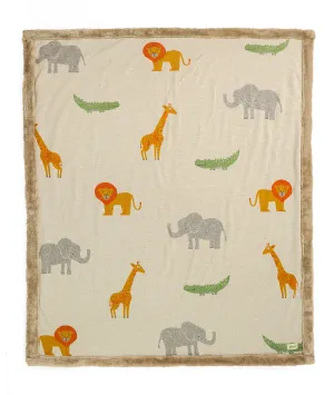 Wild Safari Natural & Multi Color Knitted Blanket with Faux Fur Back for Babies