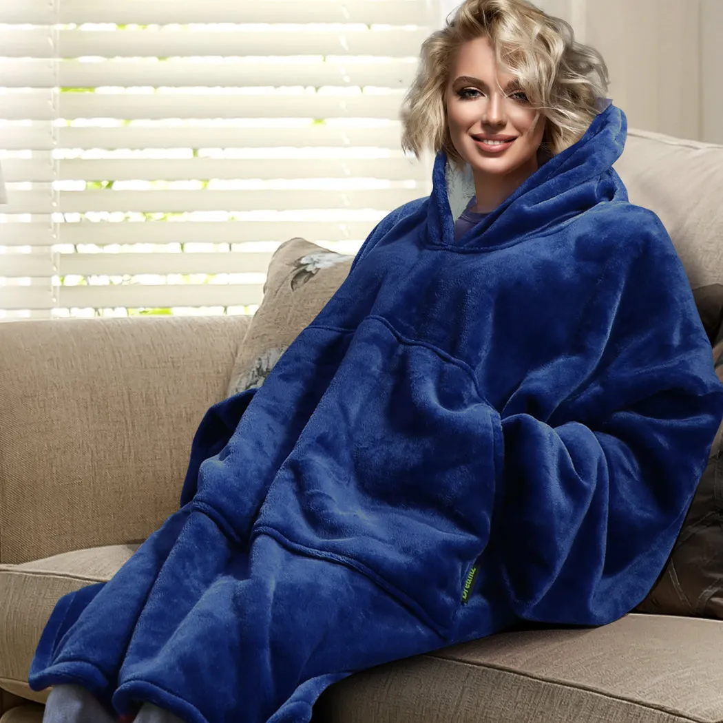 Winona Soft Blanket Plush Warm Fleece Sherpa Hoodie Sweatshirt Huggle Pajamas - Navy