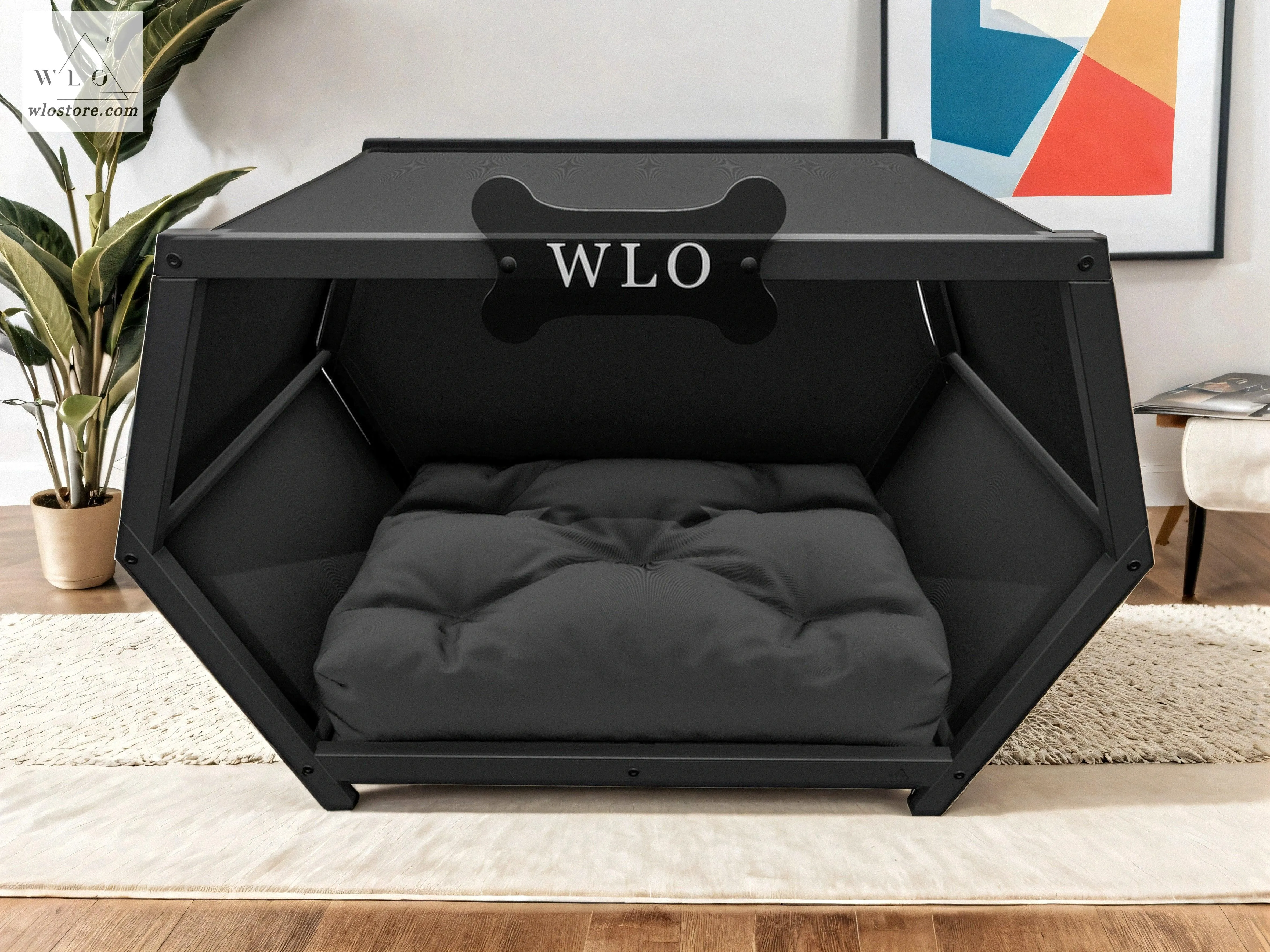 WLO® Black Hexxon Elevated Modern Dog House