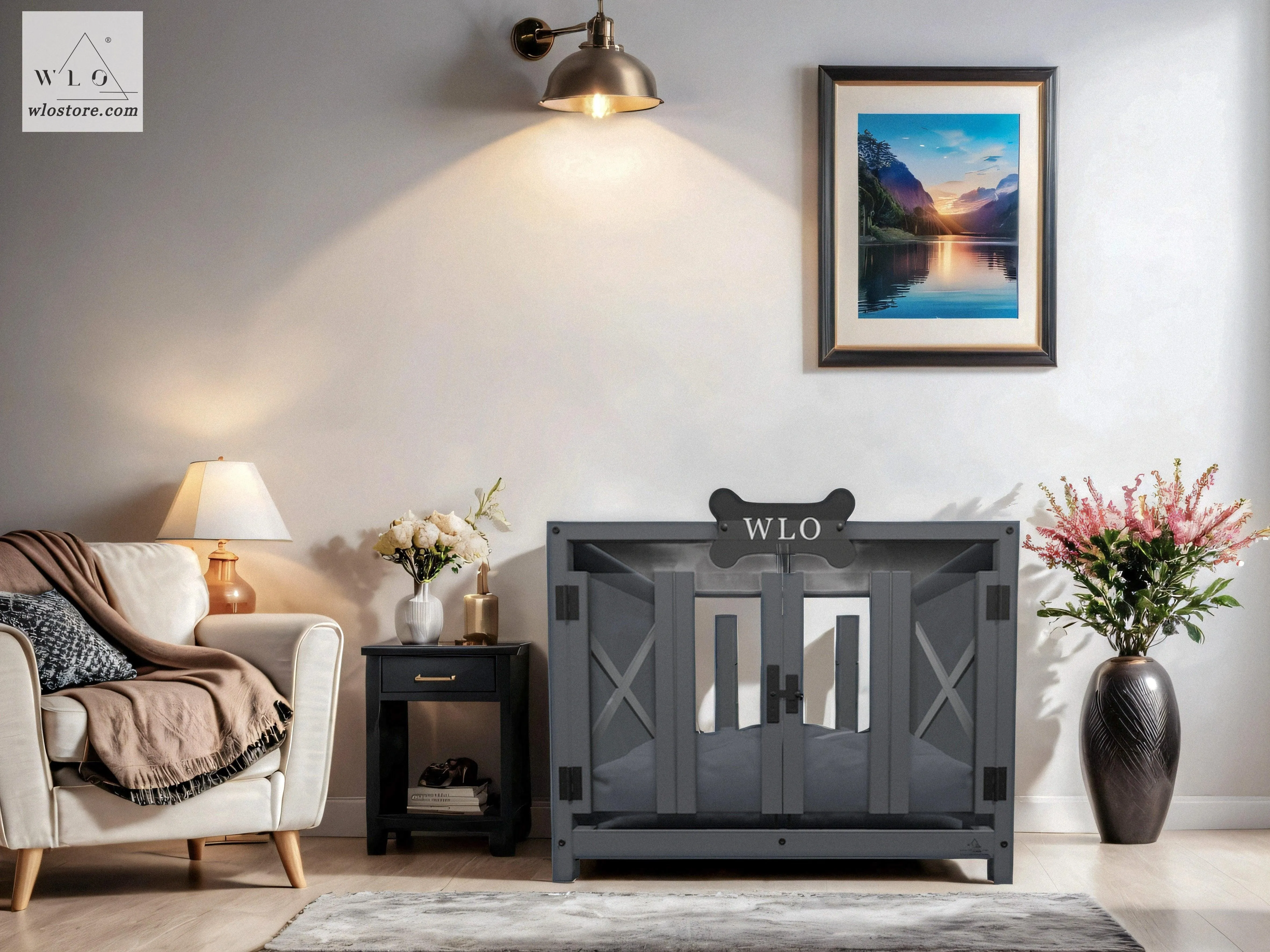 WLO® Gray Pueblo Elevated Modern Dog House