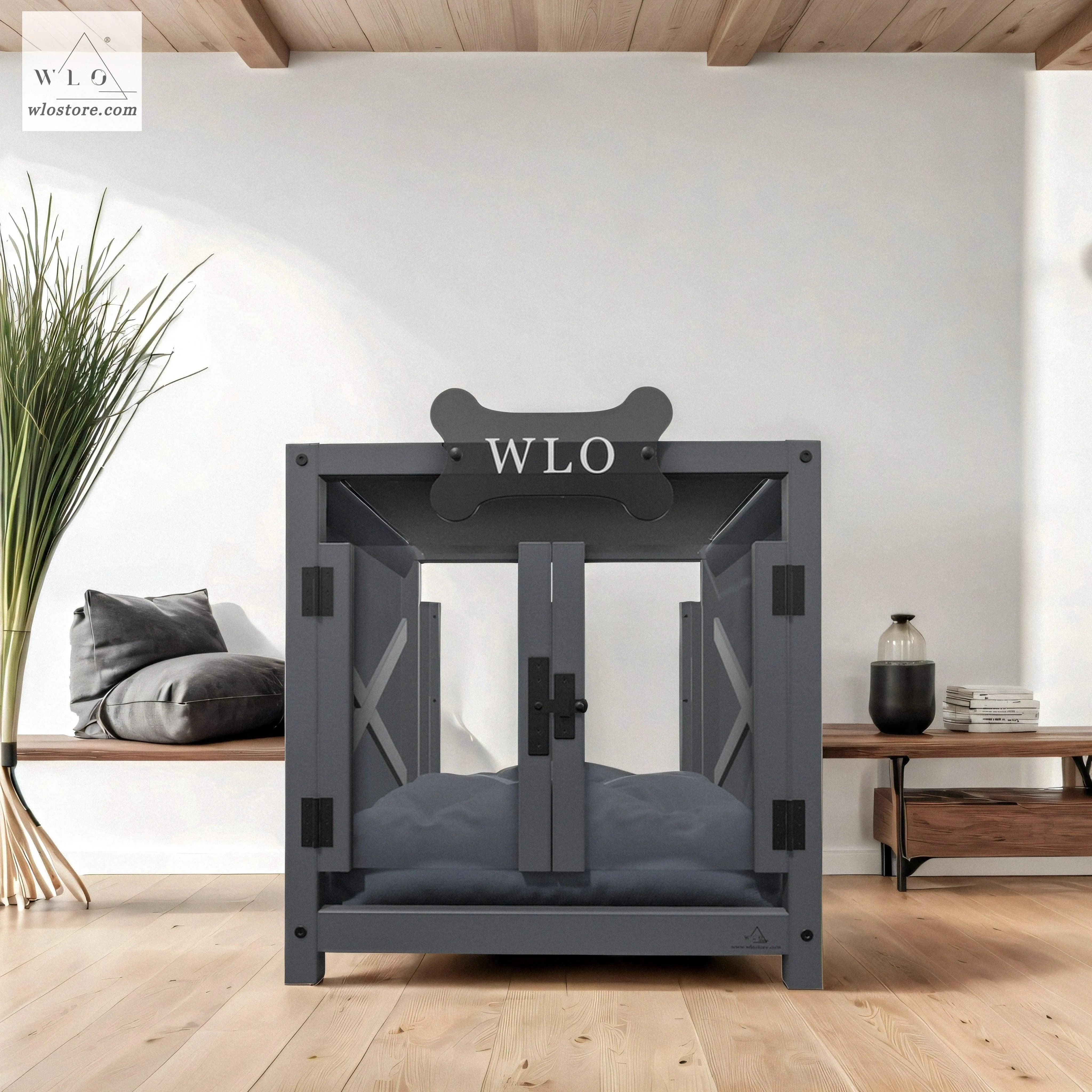 WLO® Gray Pueblo Elevated Modern Dog House