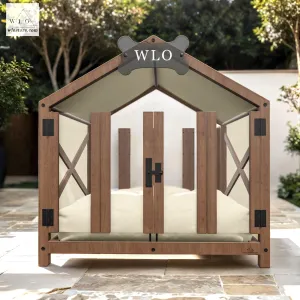 WLO® Walnut Gabled Elevated Modern Dog House