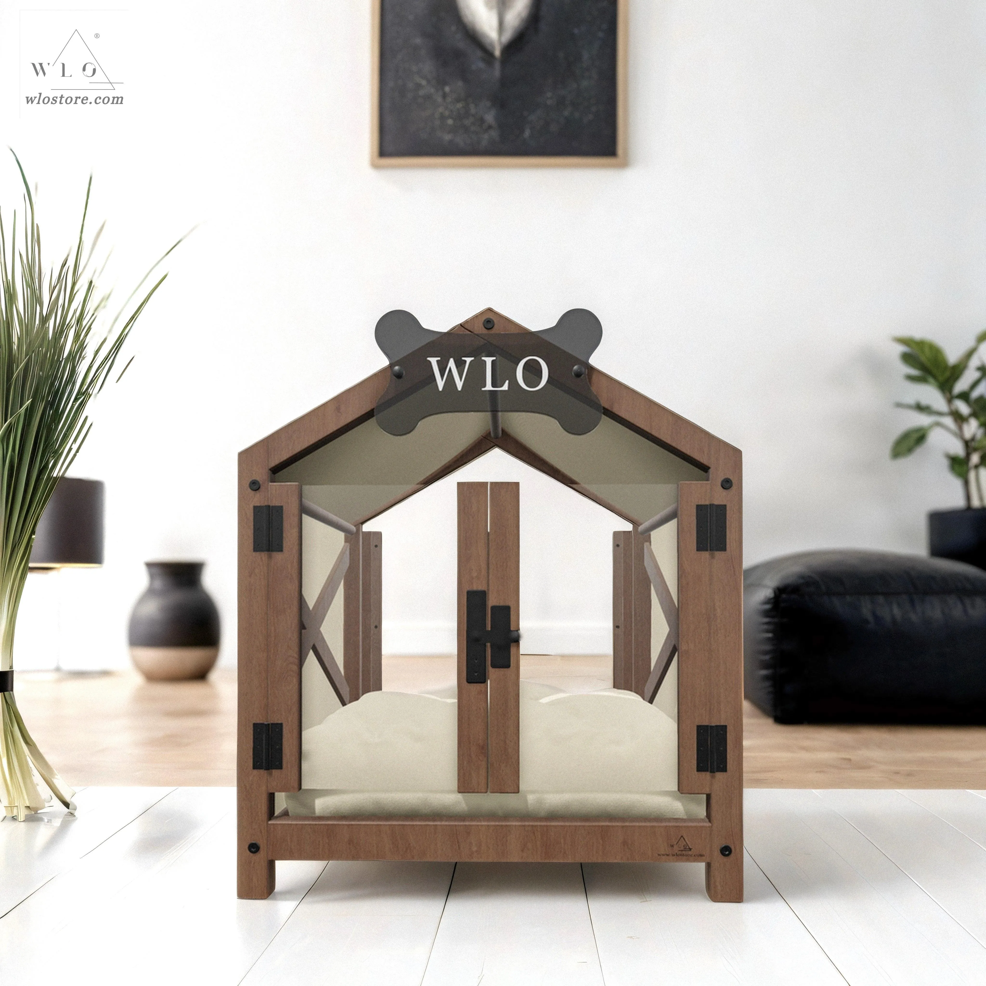 WLO® Walnut Gabled Elevated Modern Dog House