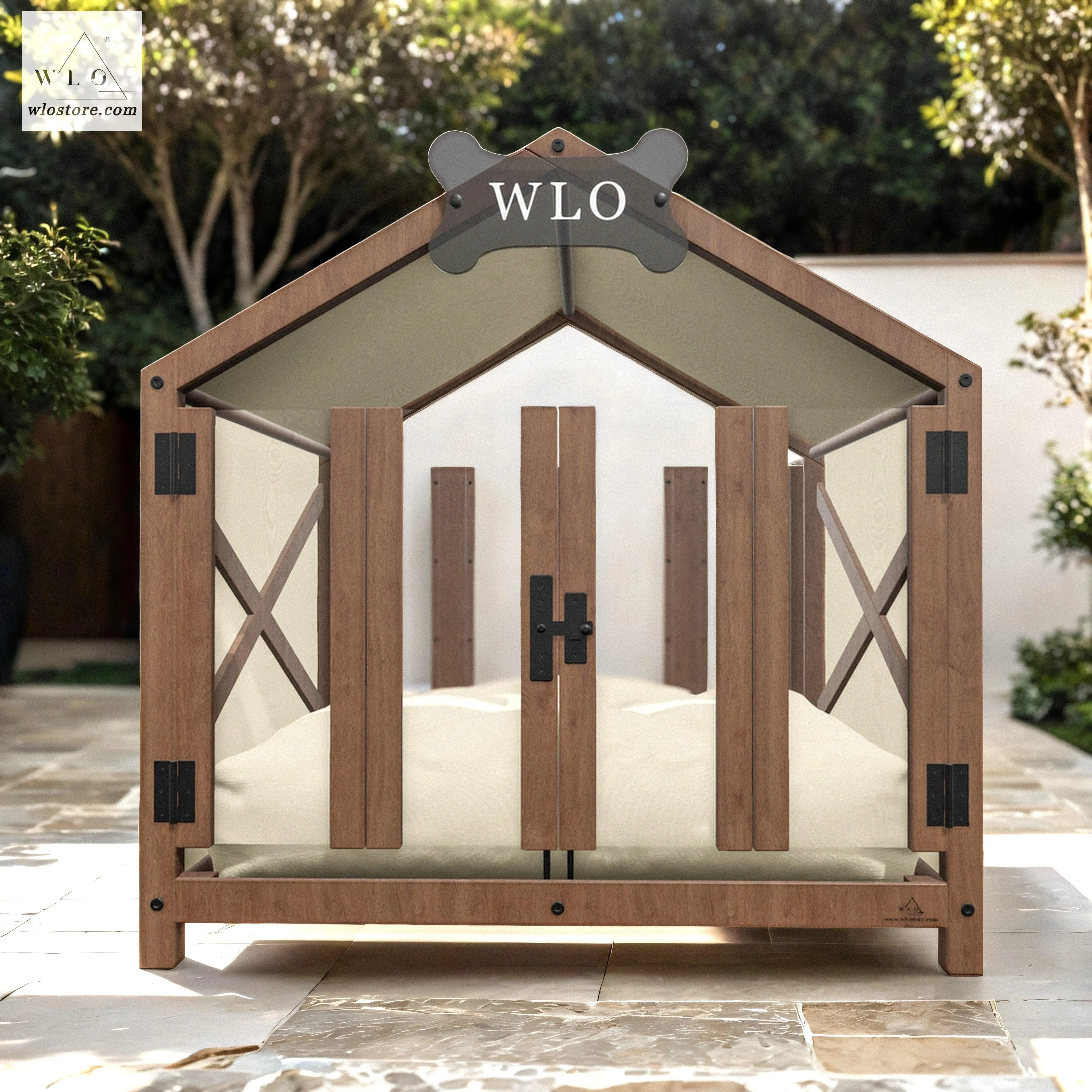 WLO® Walnut Gabled Elevated Modern Dog House