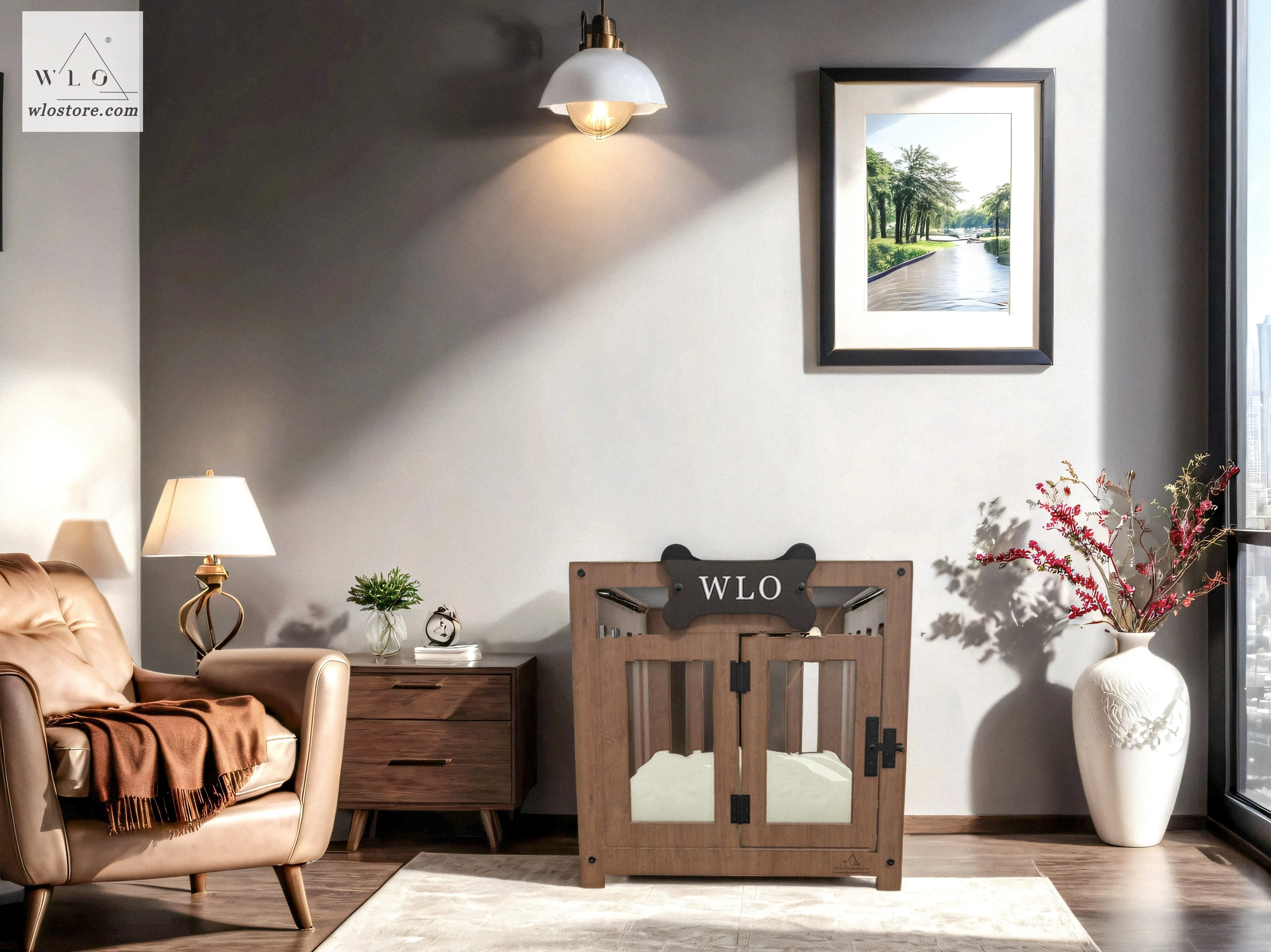 WLO® Walnut Pueblo Modern Dog Crate