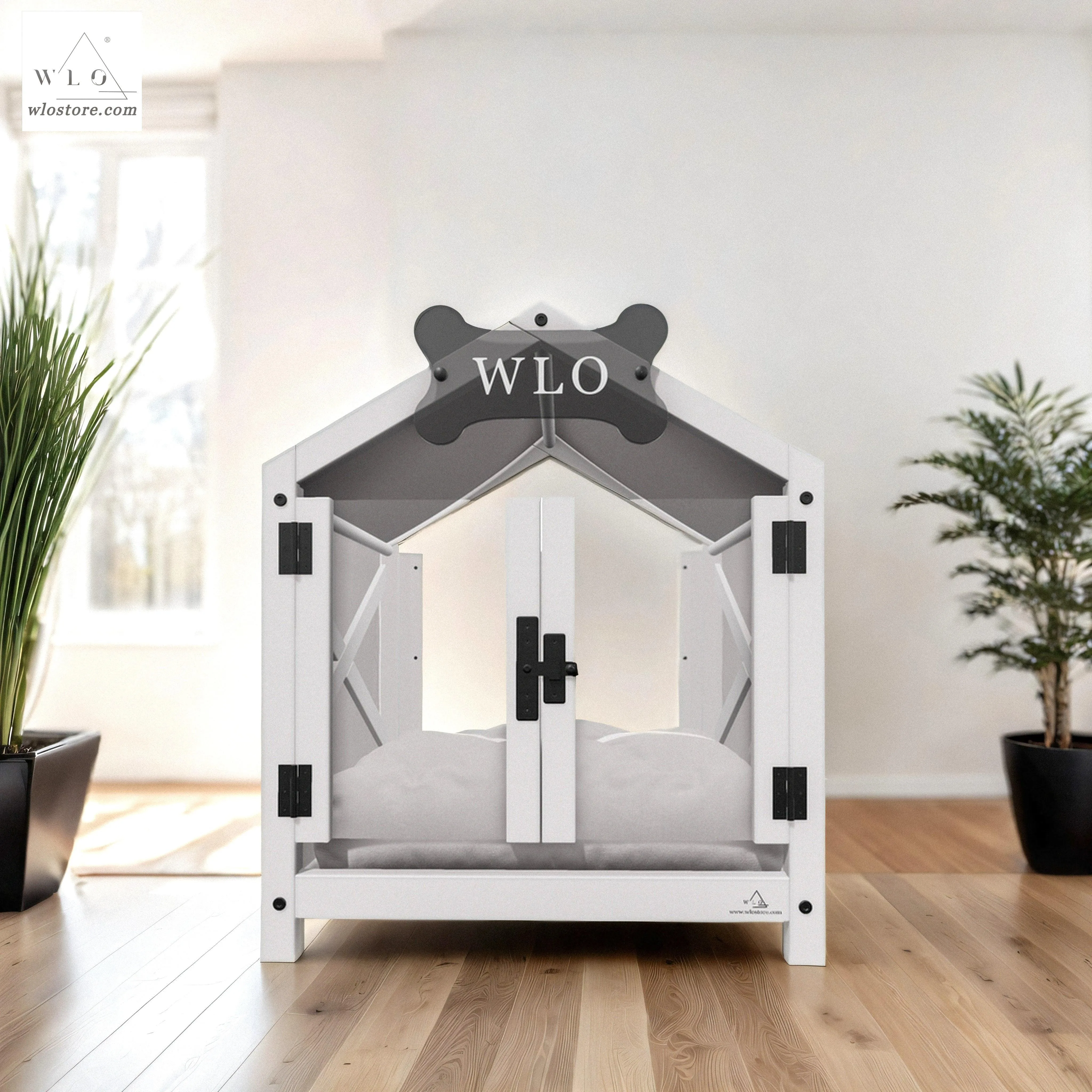 WLO® White Gabled Elevated Modern Dog House