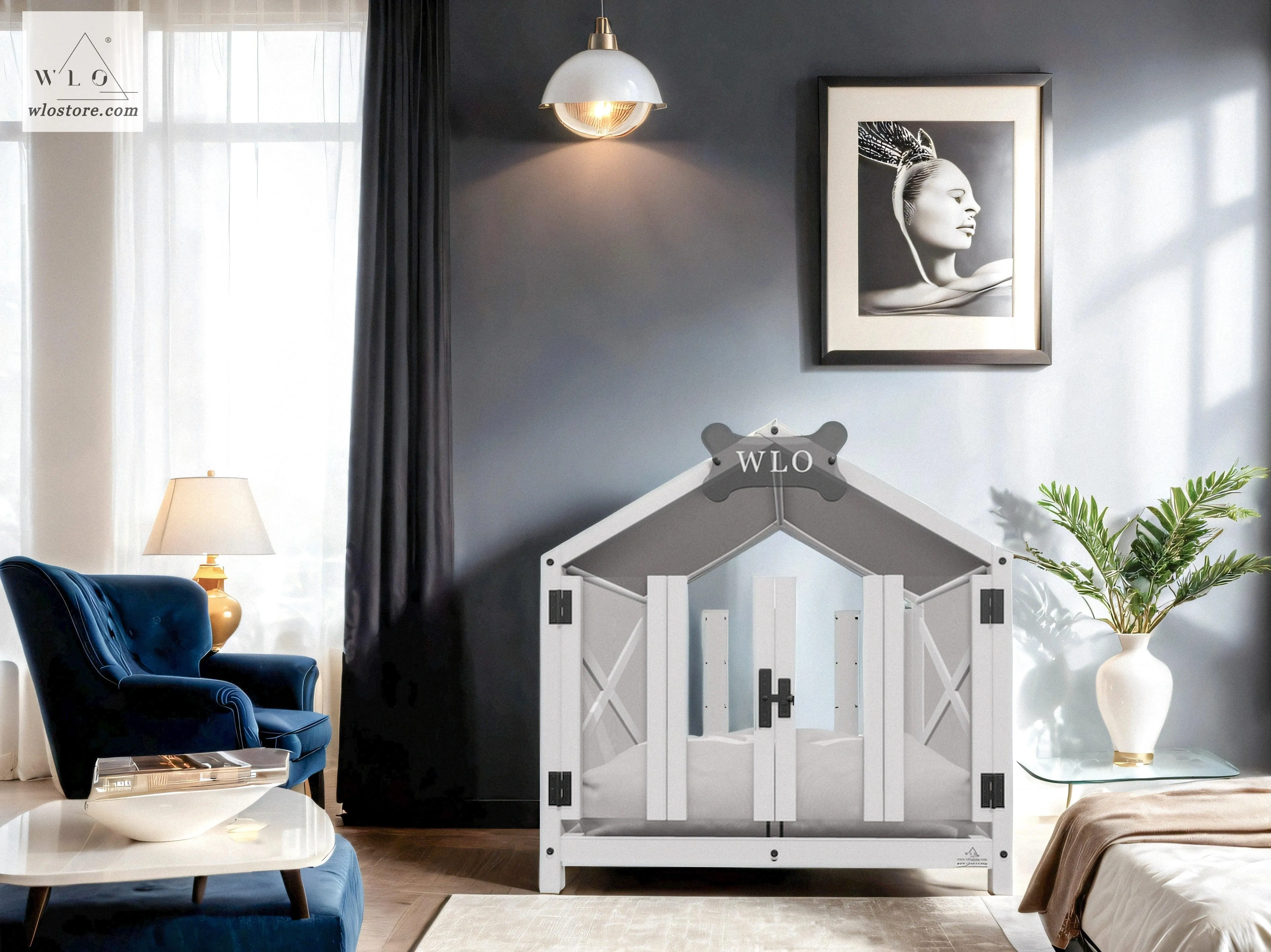 WLO® White Gabled Elevated Modern Dog House