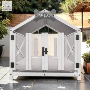 WLO® White Gabled Elevated Modern Dog House