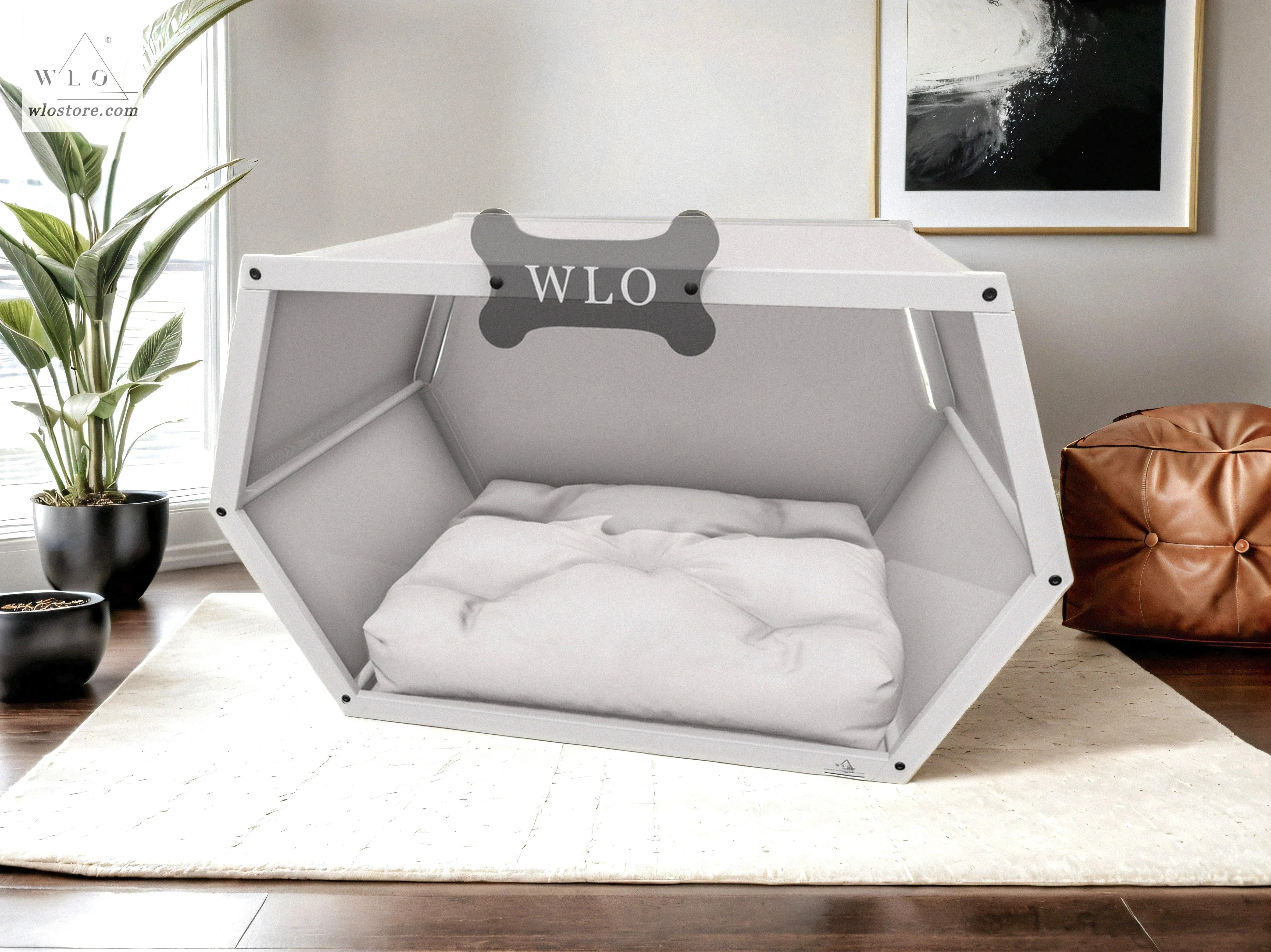 WLO® White Hexxon Modern Dog House